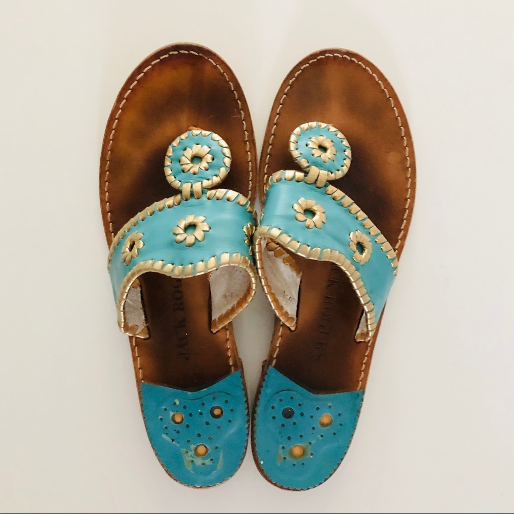 Jack Rogers Navajo Teal Gold Sandals GUC 9.5